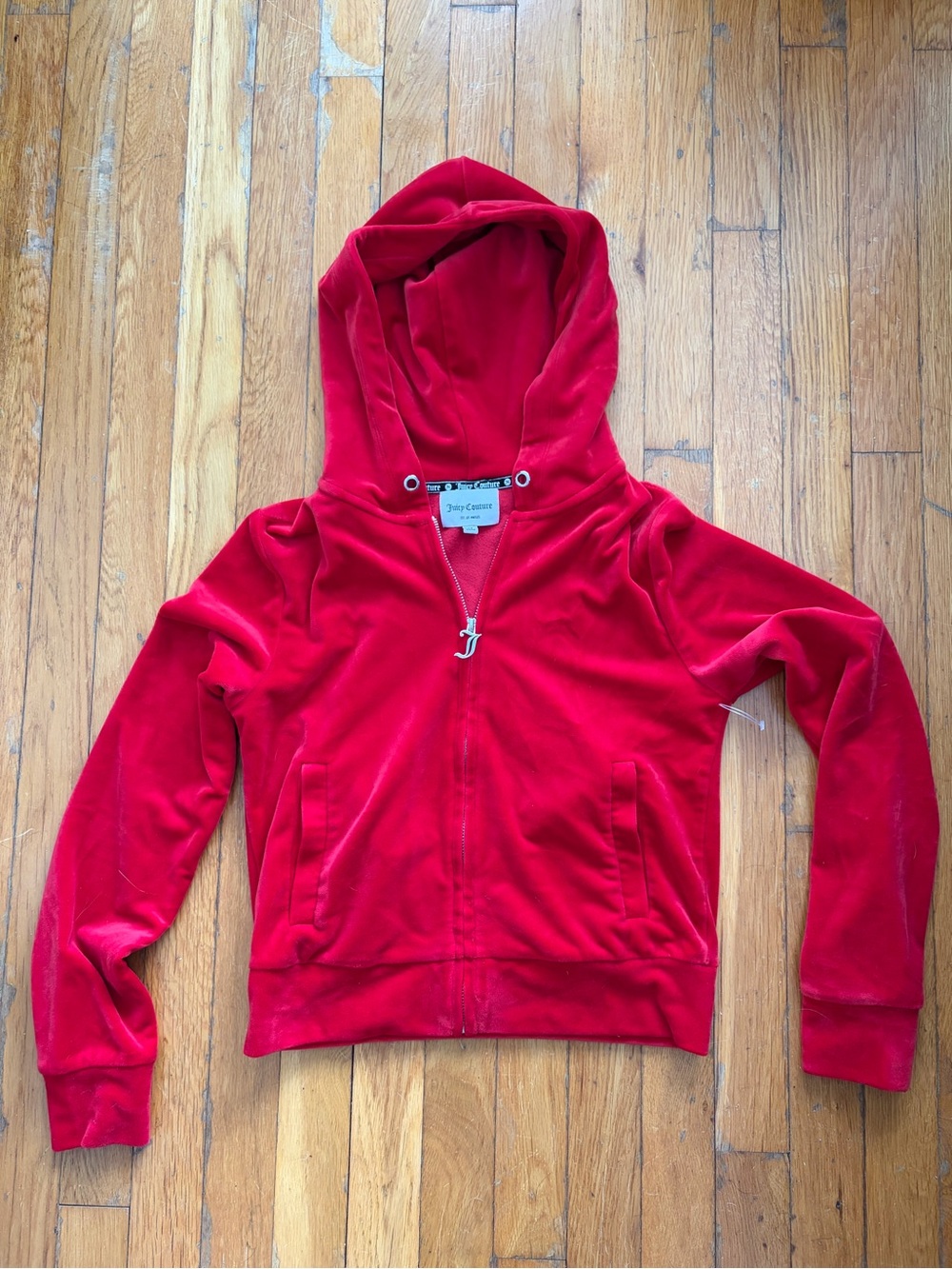 Juicy Couture Bright Red Velour Hoodie with J Pull